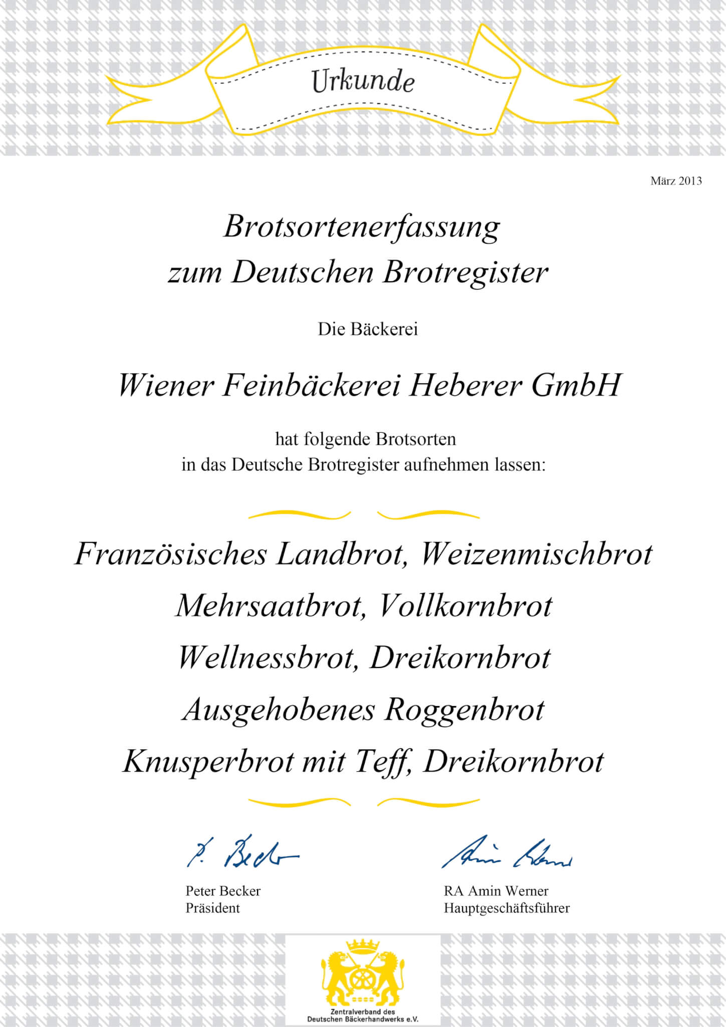 Urkunden Brotregister 2013 Urkunden Brotregister 2013